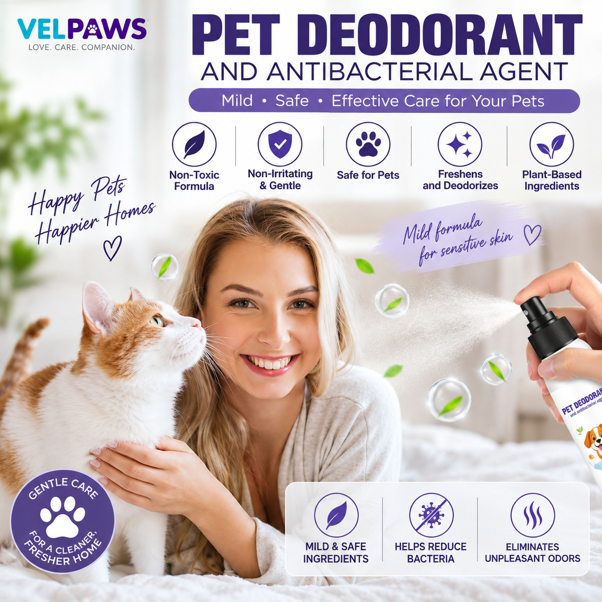 Natural Pet Deodorant Spray with Portulaca & Aloe Extract – Gentle Odor Eliminator for Dogs, 60ml