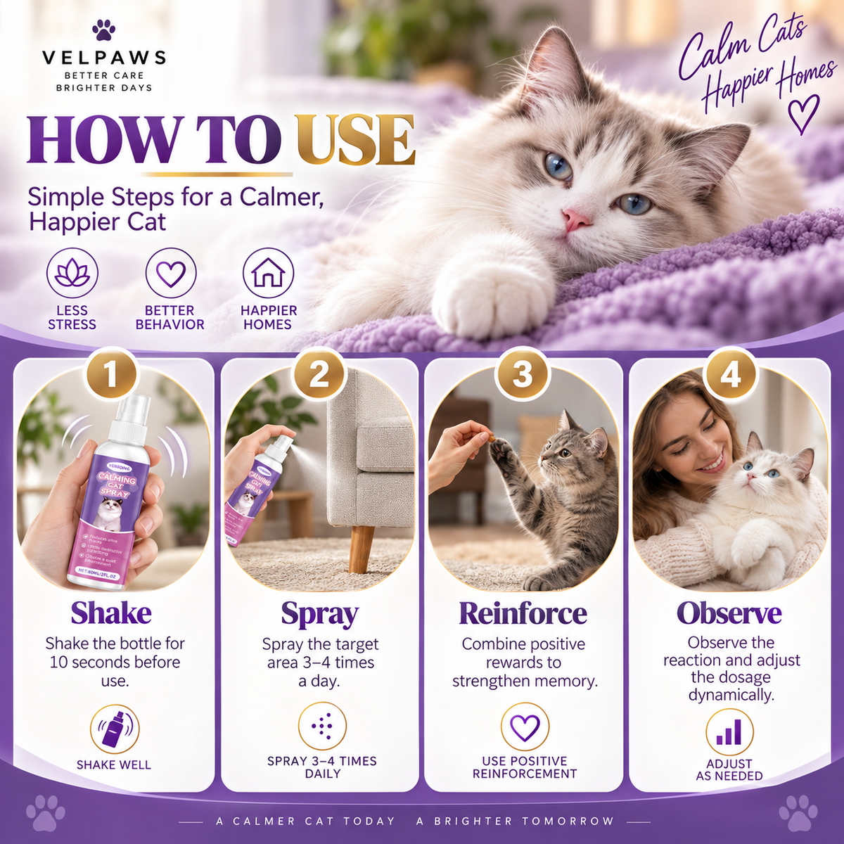 Calming Cat Spray – 60ML Natural Stress & Anxiety Relief Spray for Cats