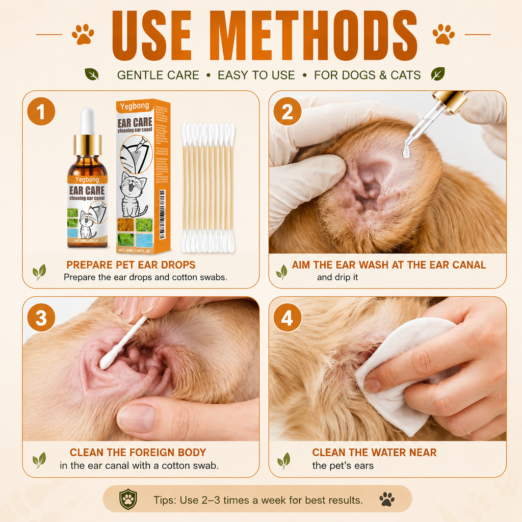 Pet Ear Cleaner Drops, Dog & Cat Ear Care Solution With Aloe, Glycerin & Tea Tree Oil, Gentle Ear Cleanser For Removing Dirt, Odor & Mites, 50ml