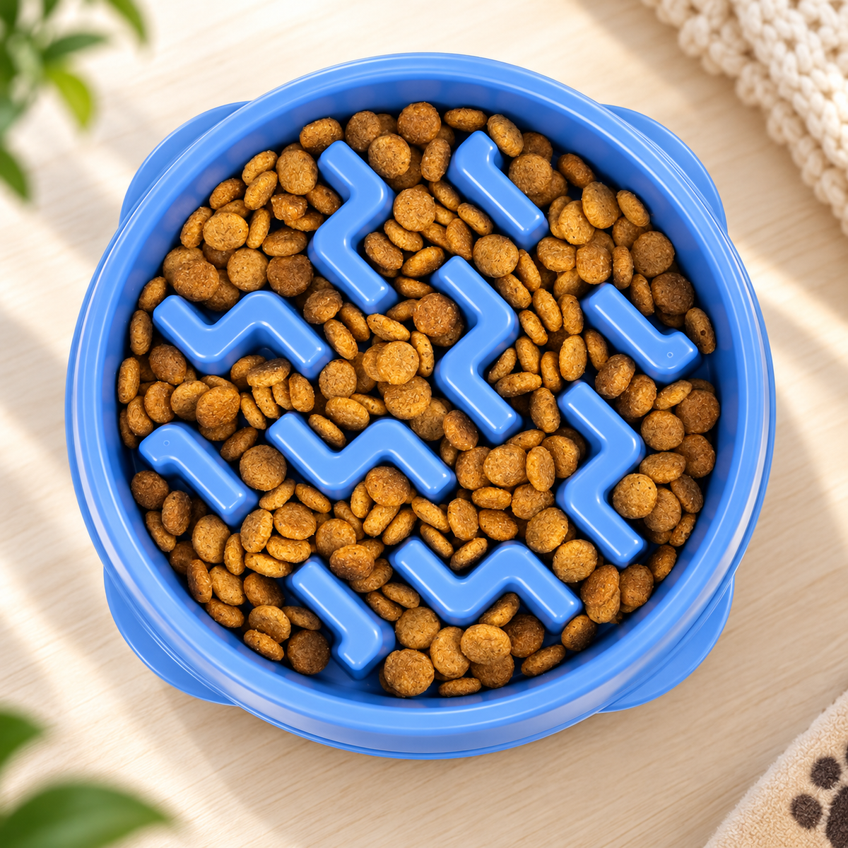 Slow Feeder Dog Bowl – 2 Cup Capacity, Non-Slip Puzzle Bowl for Small & Medium Dogs, Blue