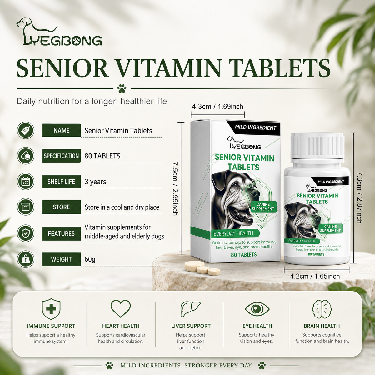 Senior Dog Multivitamin Chews – Daily Support for Immunity, Eyes, Skin & Bones, 80 Tablets