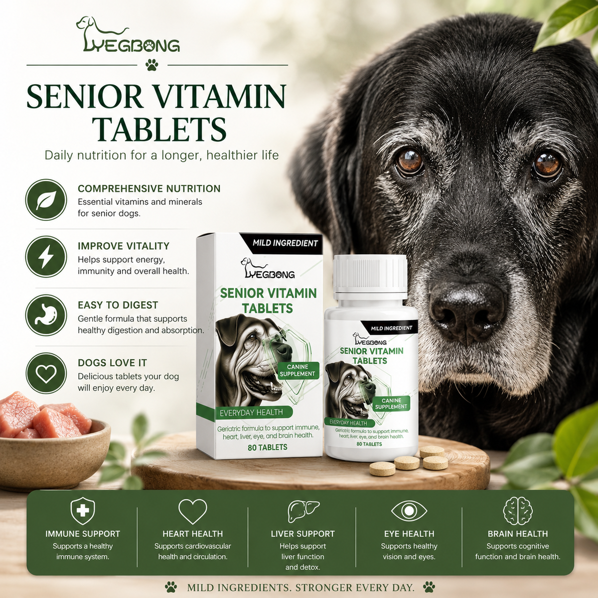Senior Dog Multivitamin Chews – Daily Support for Immunity, Eyes, Skin & Bones, 80 Tablets