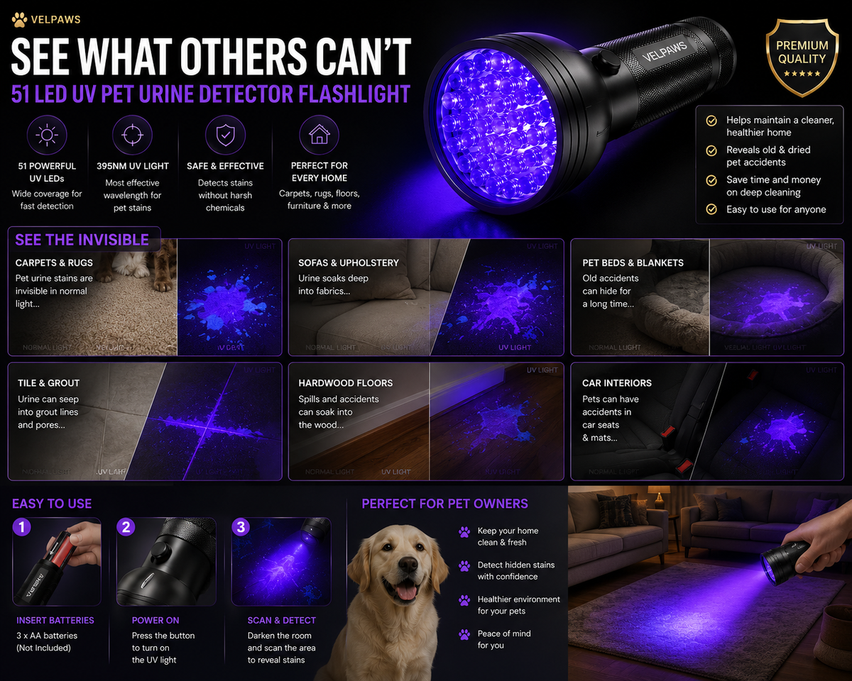 51 LED UV Pet Urine Detector Flashlight for Dogs & Cats – Blacklight Stain Finder