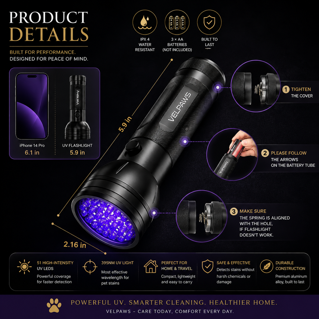 51 LED UV Pet Urine Detector Flashlight for Dogs & Cats – Blacklight Stain Finder