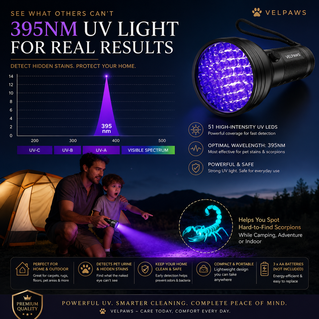 51 LED UV Pet Urine Detector Flashlight for Dogs & Cats – Blacklight Stain Finder