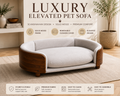 Luxury Elevated Dog Bed with Solid Wood Legs & Walnut Back – Scandinavian Pet Sofa, Light Gray