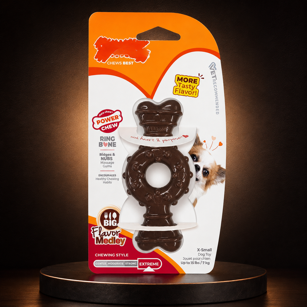 Power Chew Ring Bone for Dogs, Flavor Medley, X-Small – Durable Toy for Aggressive Chewers