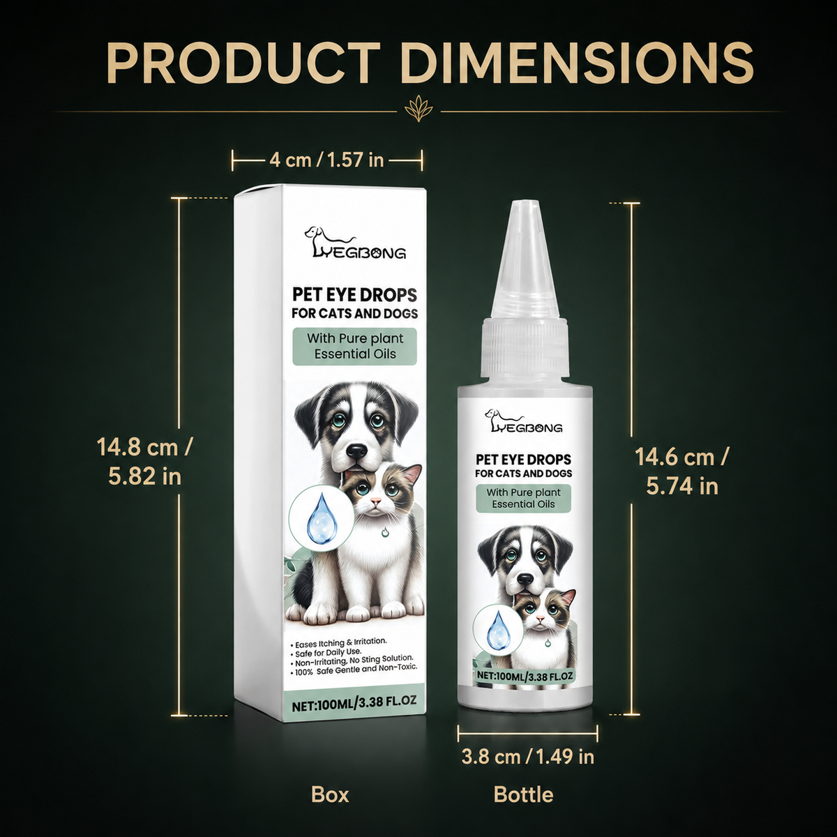 Pet Eye Drops for Dogs & Cats, Gentle Eye Care Formula with Honeysuckle, Blueberry & Chamomile, 100ml