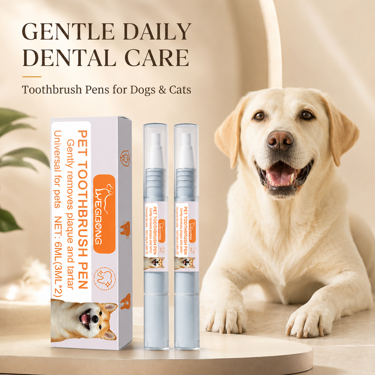 Pet Dental Toothbrush Pen for Dogs & Cats, Gentle Plaque & Tartar Cleaning, Mint Breath Freshener, 2 × 3ml