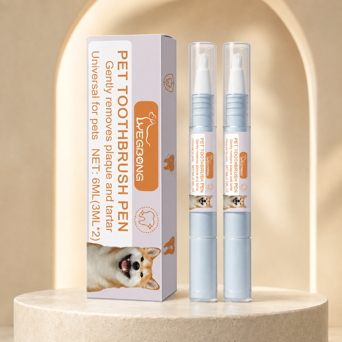 Pet Dental Toothbrush Pen for Dogs & Cats, Gentle Plaque & Tartar Cleaning, Mint Breath Freshener, 2 × 3ml