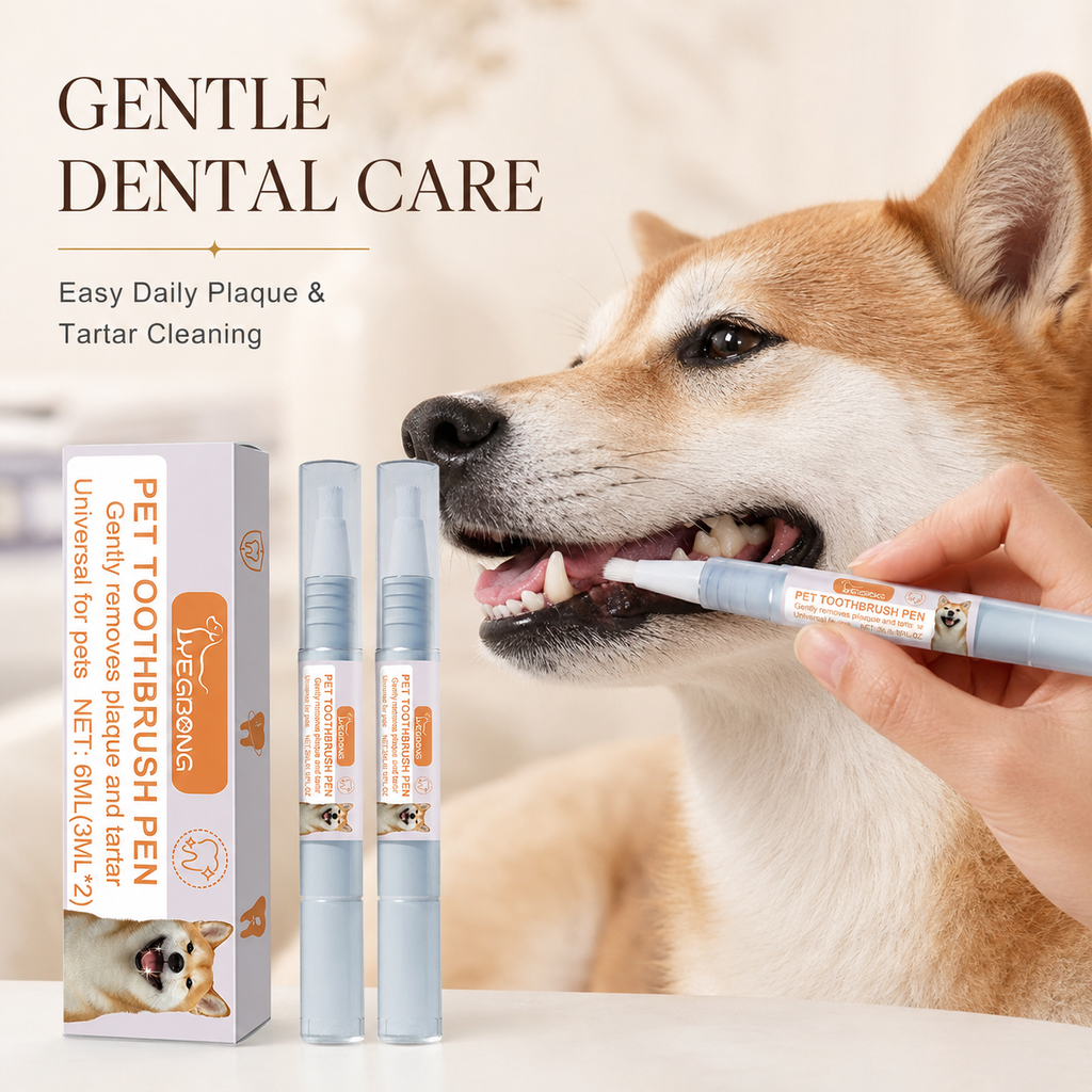 Pet Dental Toothbrush Pen for Dogs & Cats, Gentle Plaque & Tartar Cleaning, Mint Breath Freshener, 2 × 3ml