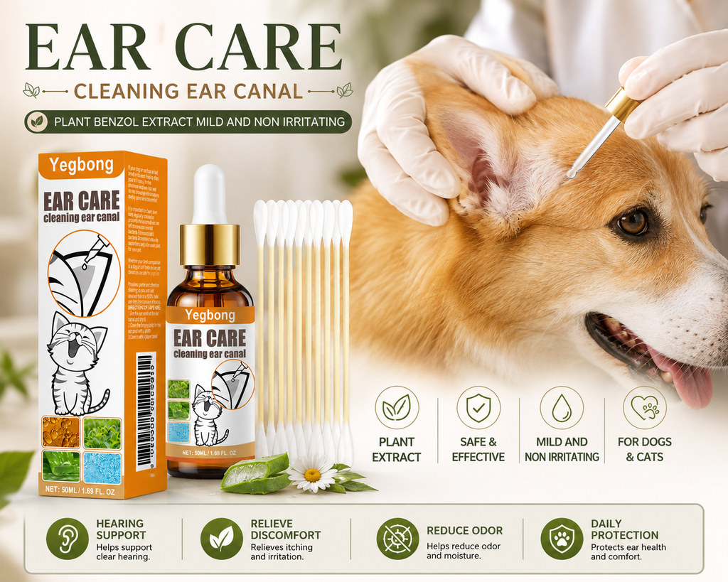 Pet Ear Cleaner Drops, Dog & Cat Ear Care Solution With Aloe, Glycerin & Tea Tree Oil, Gentle Ear Cleanser For Removing Dirt, Odor & Mites, 50ml