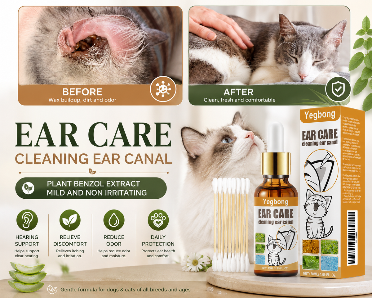 Pet Ear Cleaner Drops, Dog & Cat Ear Care Solution With Aloe, Glycerin & Tea Tree Oil, Gentle Ear Cleanser For Removing Dirt, Odor & Mites, 50ml