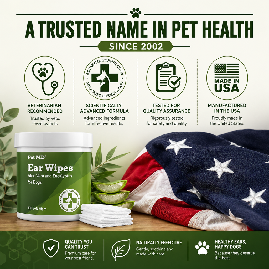 Dog Ear Wipes with Aloe Vera & Eucalyptus – Gentle Ear Cleaning Wipes for Dogs, Removes Wax, Dirt & Odor, 100 Soft Wipes