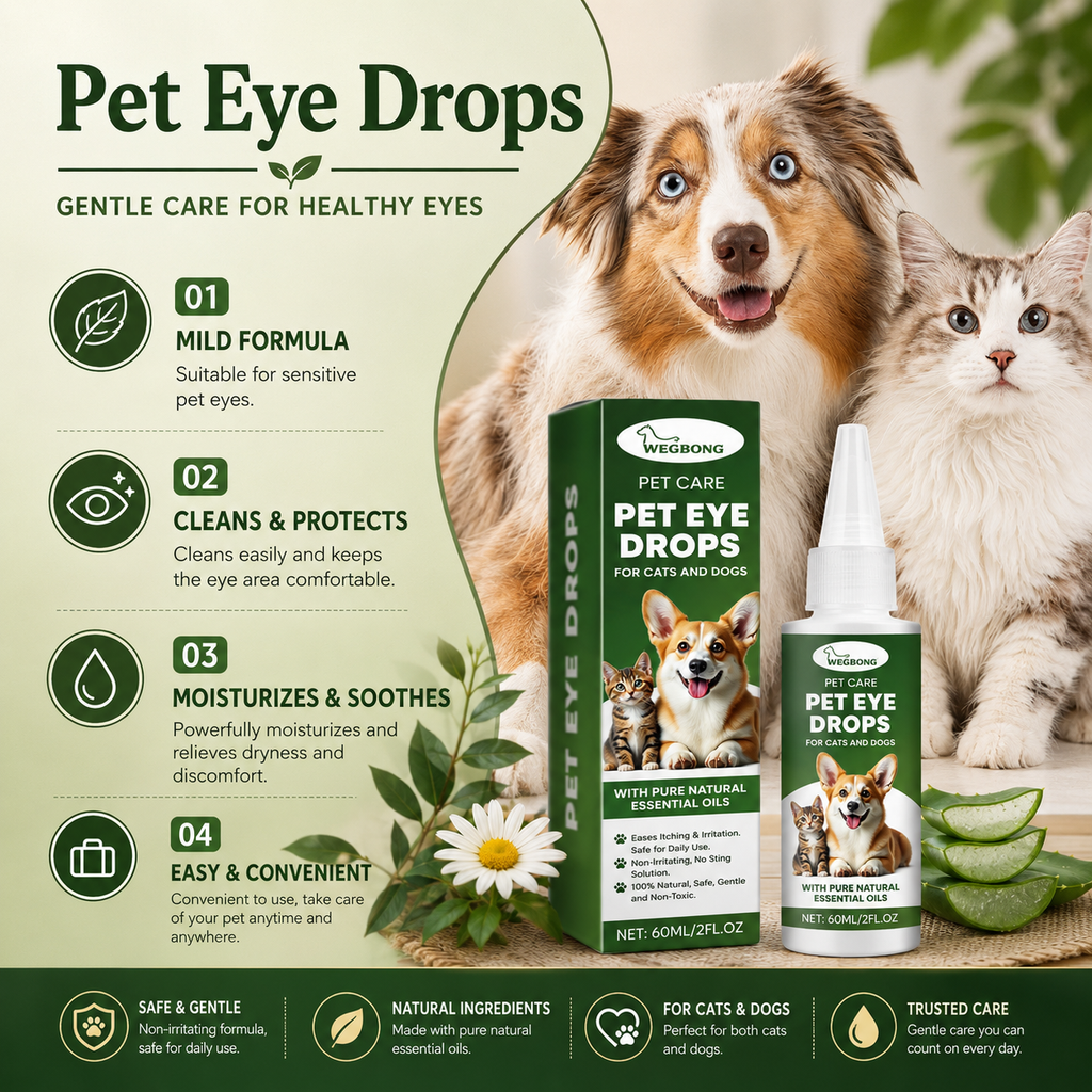 Pet Eye Drops for Dogs & Cats – Gentle Eye Care with Sodium Hyaluronate & Vitamin E, 60ml