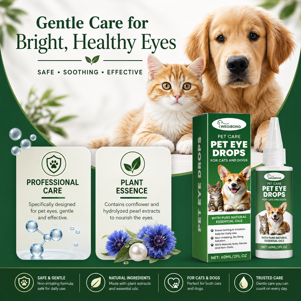 Pet Eye Drops for Dogs & Cats – Gentle Eye Care with Sodium Hyaluronate & Vitamin E, 60ml