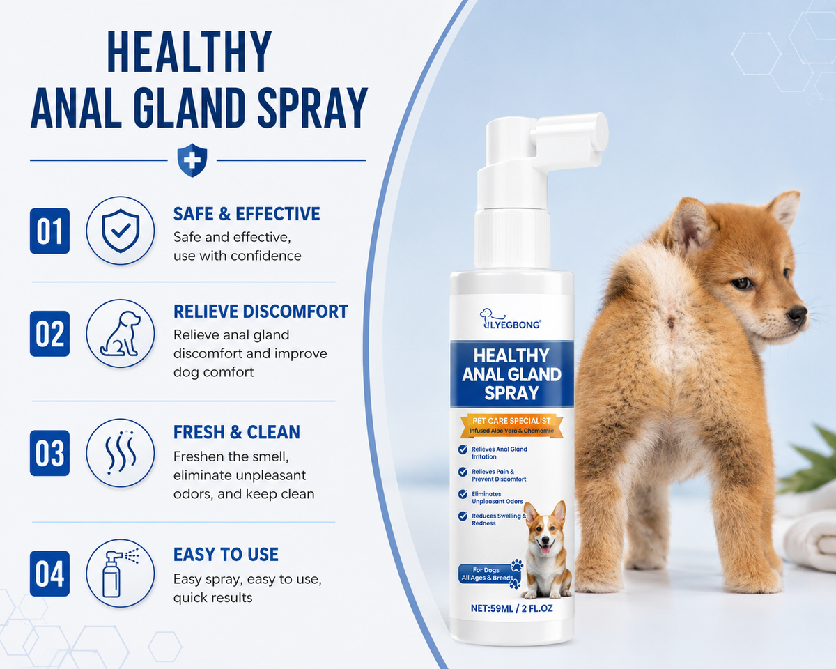 Dog Anal Gland Spray, Soothing Gland Care for Itching, Swelling & Odor Relief, Aloe Vera & Chamomile, 59ml
