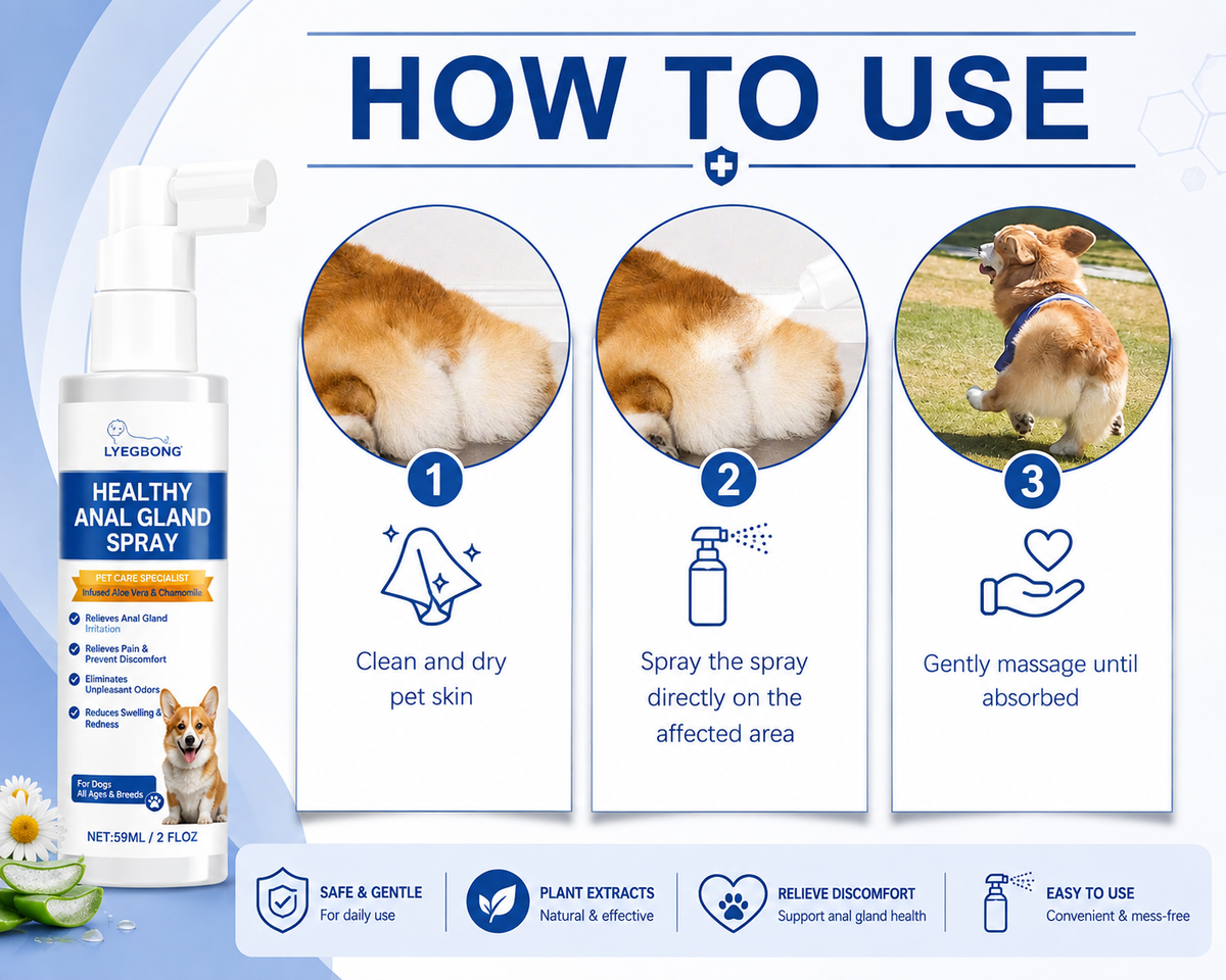 Dog Anal Gland Spray, Soothing Gland Care for Itching, Swelling & Odor Relief, Aloe Vera & Chamomile, 59ml