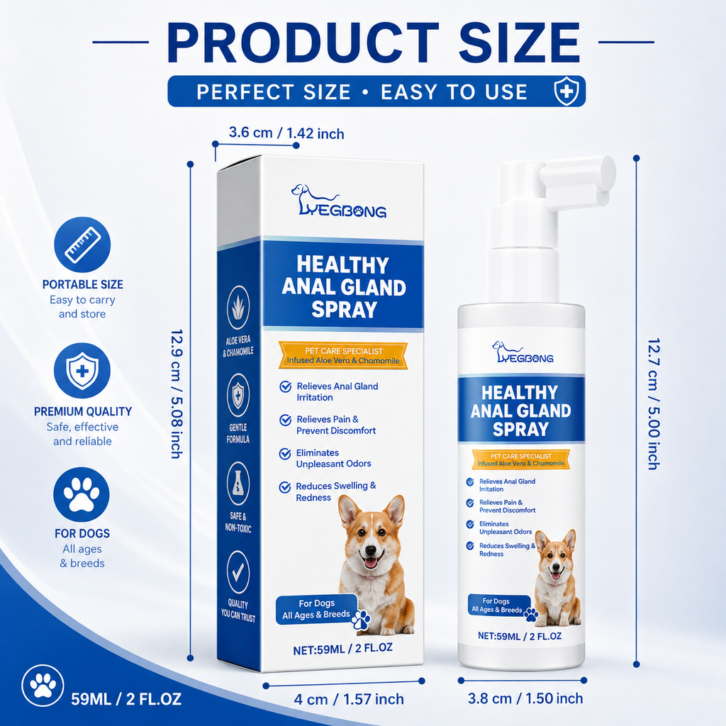 Dog Anal Gland Spray, Soothing Gland Care for Itching, Swelling & Odor Relief, Aloe Vera & Chamomile, 59ml
