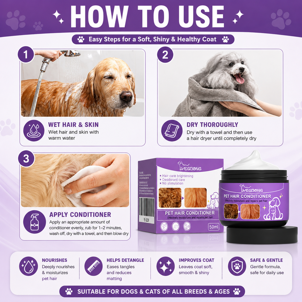 **Pet Hair Conditioner for Dogs & Cats – Moisturizing & Detangling, Anti-Static, Softens & Brightens Fur, Long-Lasting Fresh Scent, 50ml**