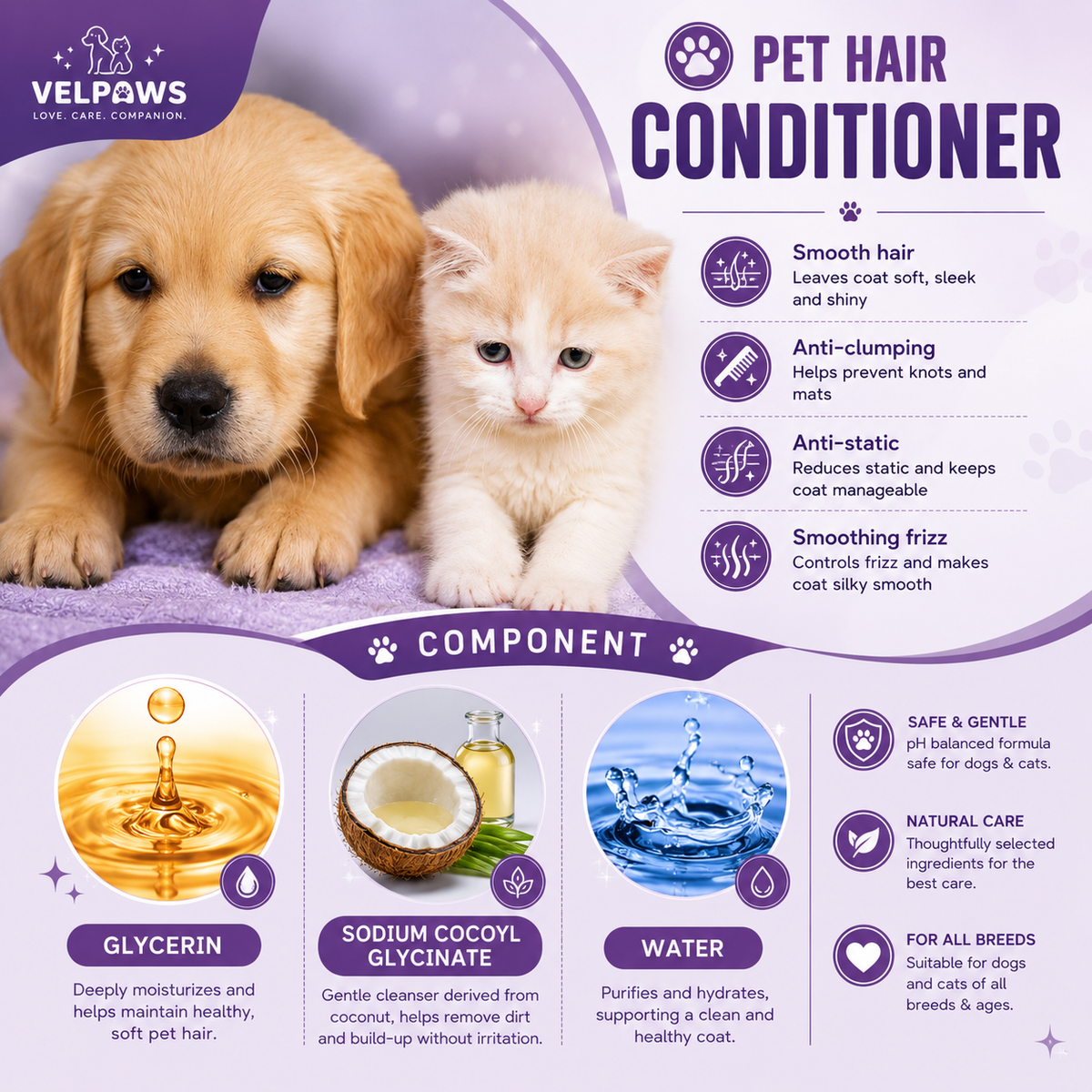 **Pet Hair Conditioner for Dogs & Cats – Moisturizing & Detangling, Anti-Static, Softens & Brightens Fur, Long-Lasting Fresh Scent, 50ml**