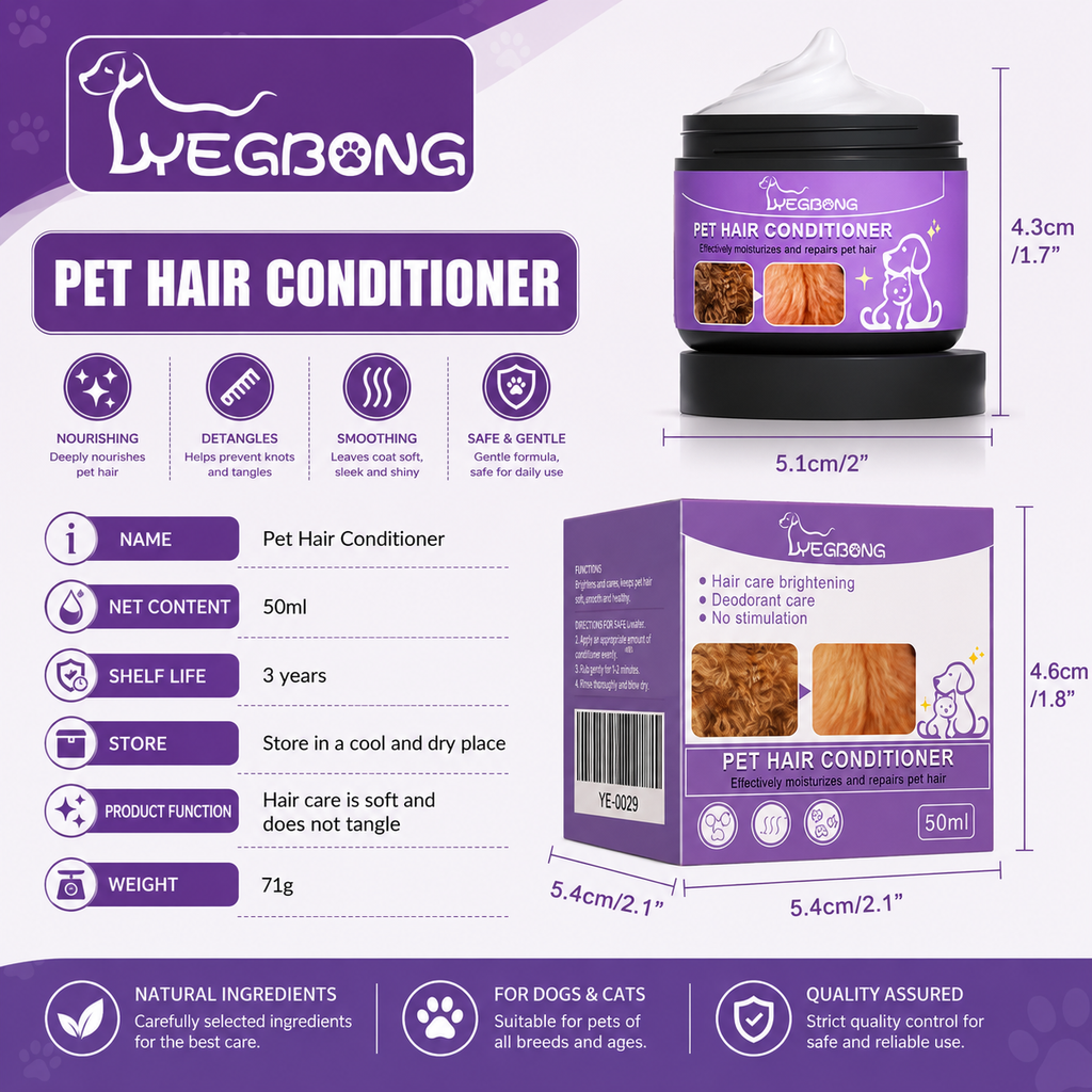 **Pet Hair Conditioner for Dogs & Cats – Moisturizing & Detangling, Anti-Static, Softens & Brightens Fur, Long-Lasting Fresh Scent, 50ml**