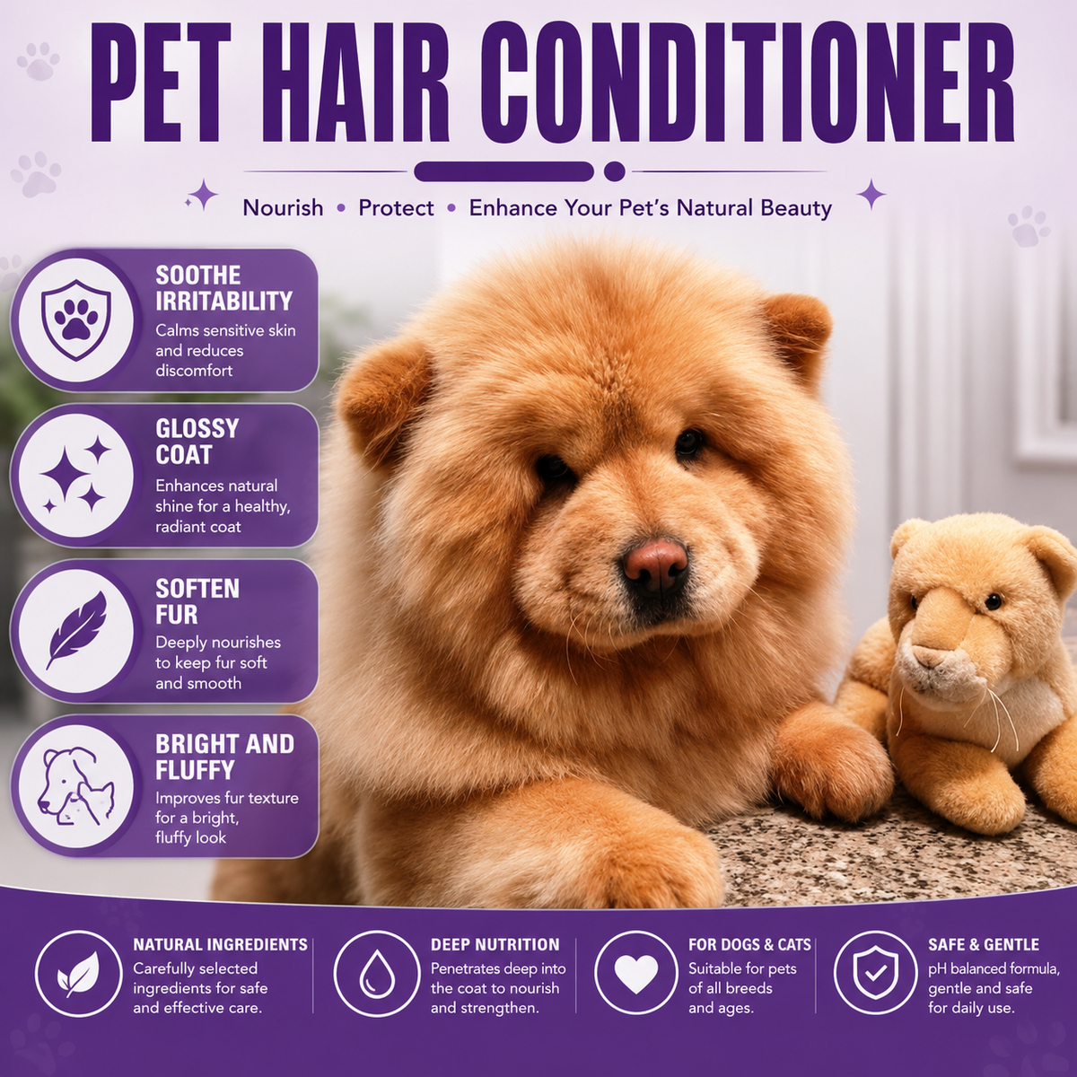 **Pet Hair Conditioner for Dogs & Cats – Moisturizing & Detangling, Anti-Static, Softens & Brightens Fur, Long-Lasting Fresh Scent, 50ml**