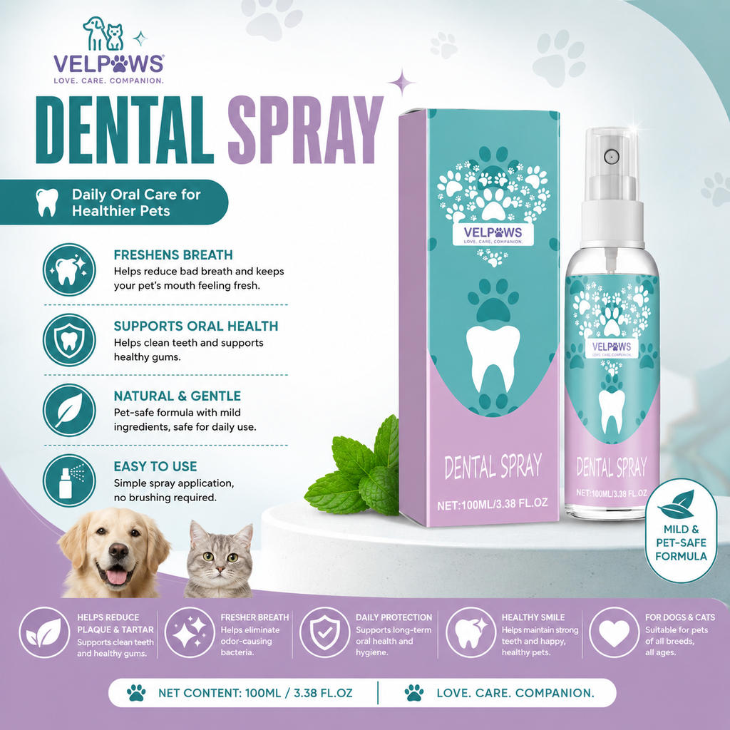 Pet Dental Spray for Dogs & Cats – No Brushing Needed, Fresh Breath & Daily Oral Care, Helps Keep Teeth Clean & White, 100ml