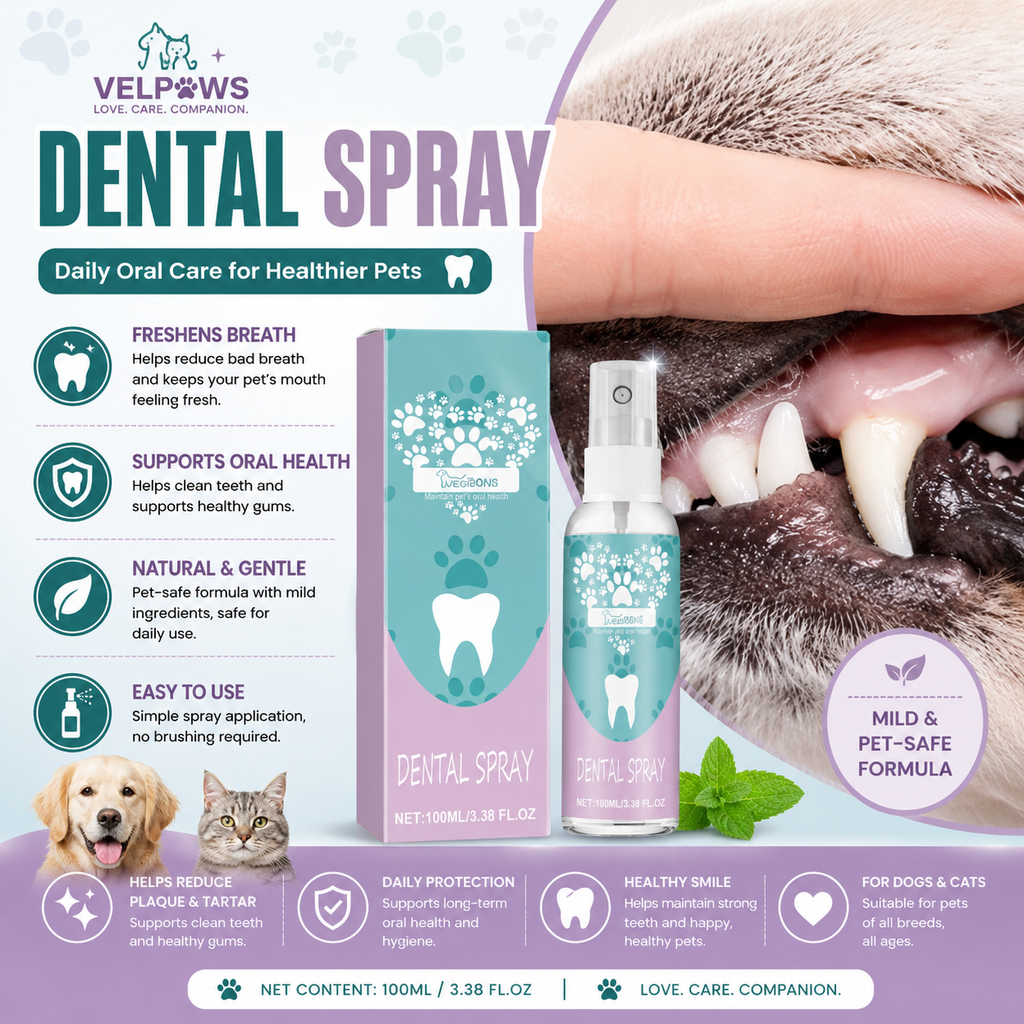Pet Dental Spray for Dogs & Cats – No Brushing Needed, Fresh Breath & Daily Oral Care, Helps Keep Teeth Clean & White, 100ml
