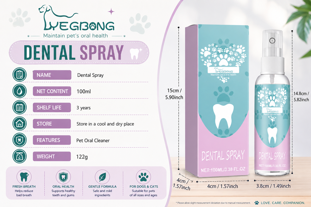 Pet Dental Spray for Dogs & Cats – No Brushing Needed, Fresh Breath & Daily Oral Care, Helps Keep Teeth Clean & White, 100ml