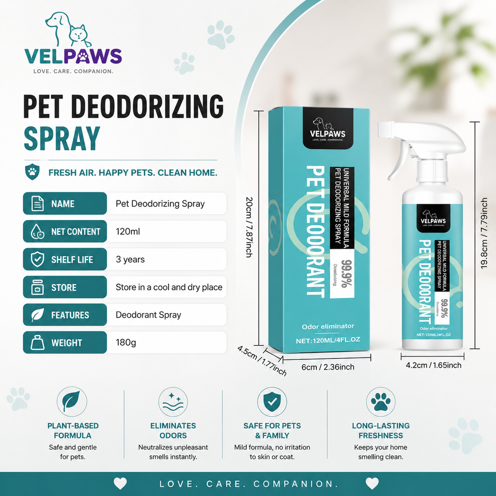 Pet Deodorizing Spray for Dogs & Cats – Odor Eliminator for Pets, Bedding, Carpets & Home, 120ml