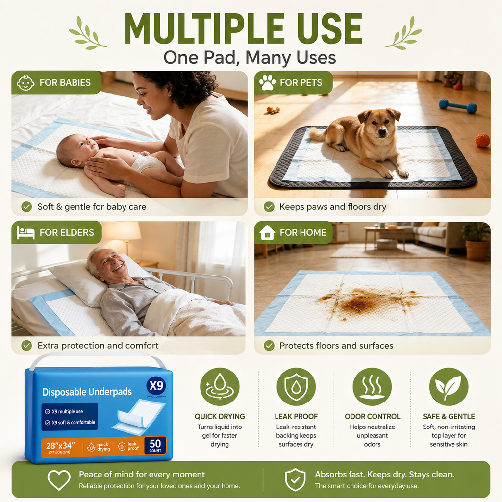 Premium Disposable Underpads – 50 Count | Super Absorbent, Leak-Proof & Quick-Drying
