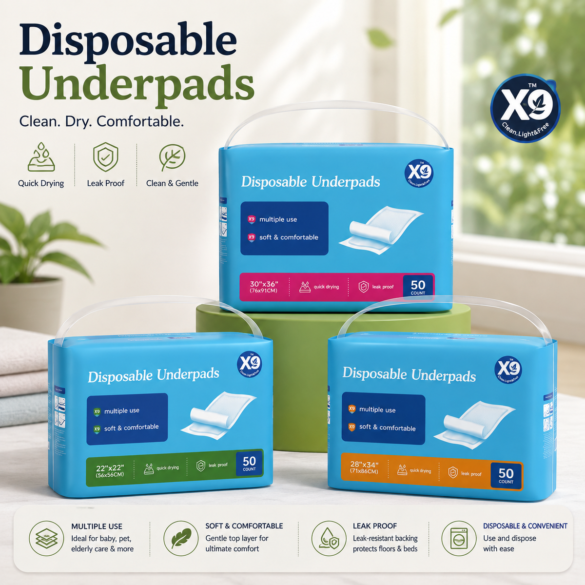 Premium Disposable Underpads – 50 Count | Super Absorbent, Leak-Proof & Quick-Drying