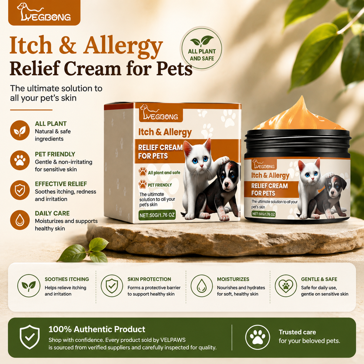 Pet Itch & Allergy Relief Cream – Soothing Skin Care for Dogs & Cats, Natural Herbal Extracts for Itching, Bites & Irritated Skin, 50g