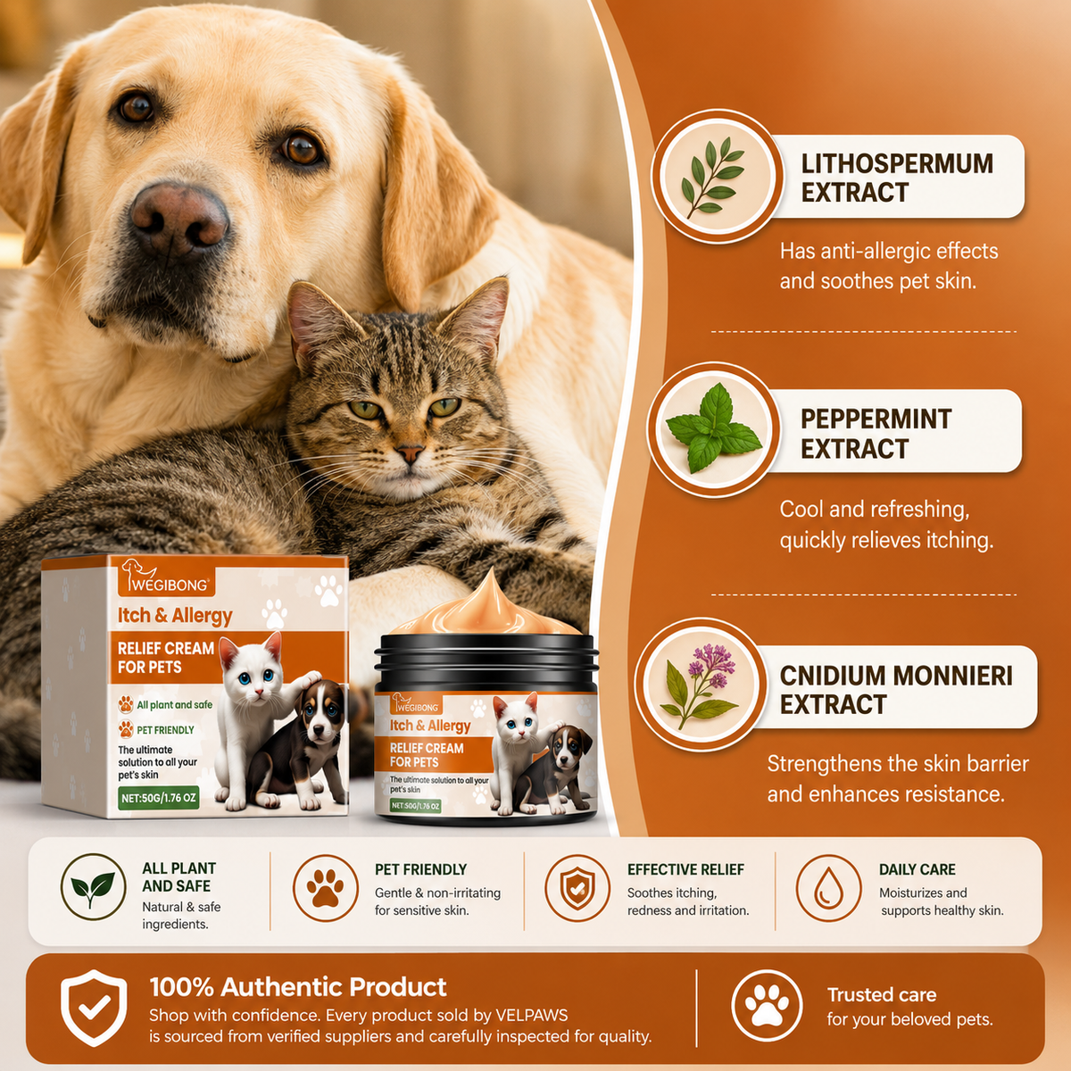 Pet Itch & Allergy Relief Cream – Soothing Skin Care for Dogs & Cats, Natural Herbal Extracts for Itching, Bites & Irritated Skin, 50g
