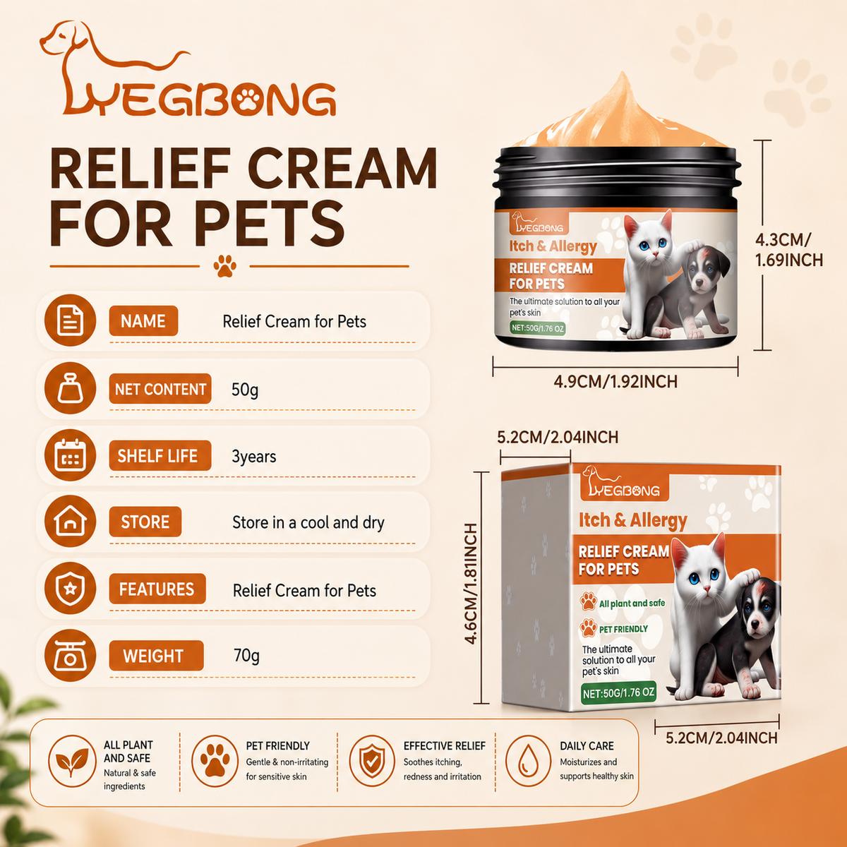 Pet Itch & Allergy Relief Cream – Soothing Skin Care for Dogs & Cats, Natural Herbal Extracts for Itching, Bites & Irritated Skin, 50g