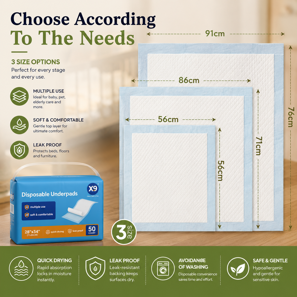 Premium Disposable Underpads – 50 Count | Super Absorbent, Leak-Proof & Quick-Drying