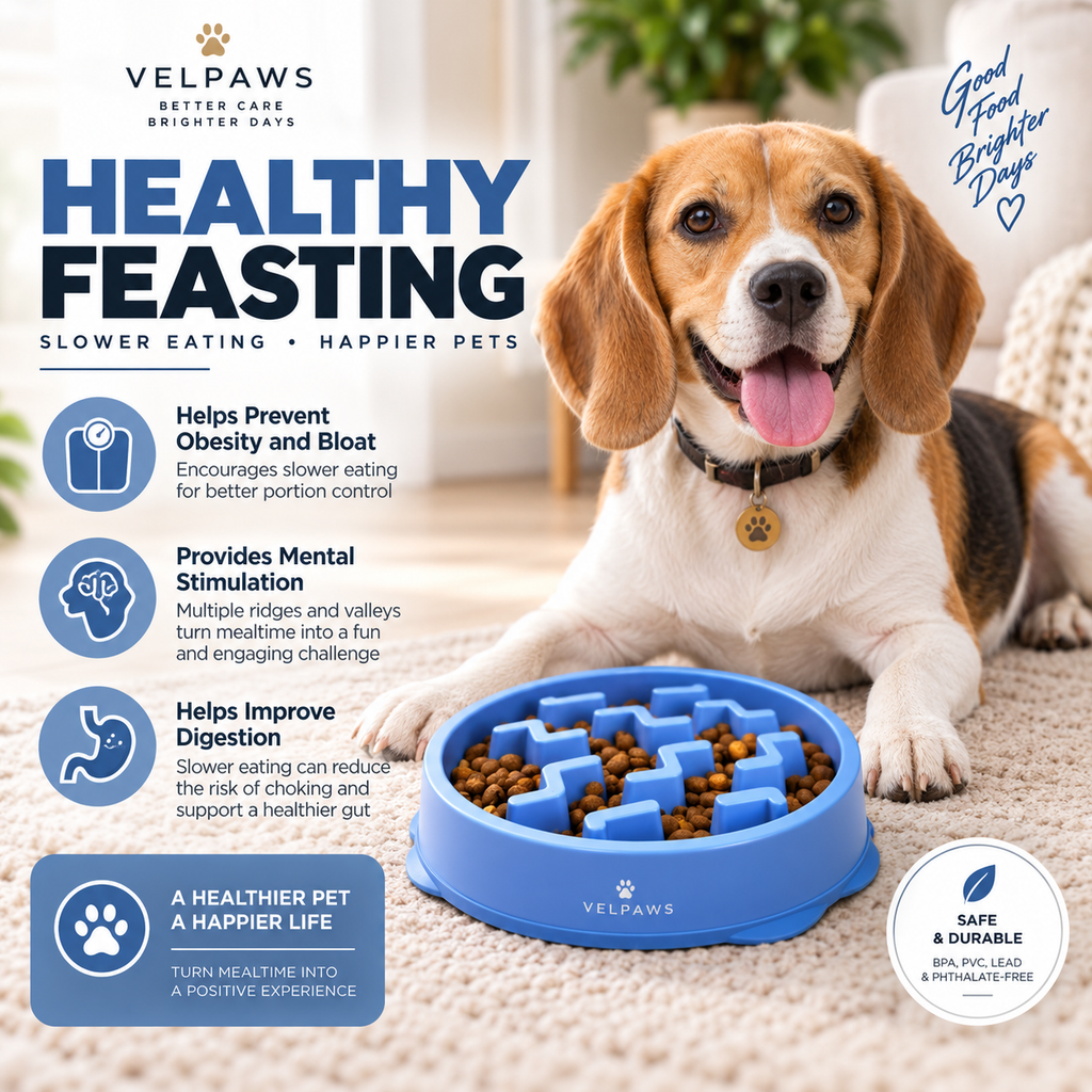 Slow Feeder Dog Bowl – 2 Cup Capacity, Non-Slip Puzzle Bowl for Small & Medium Dogs, Blue